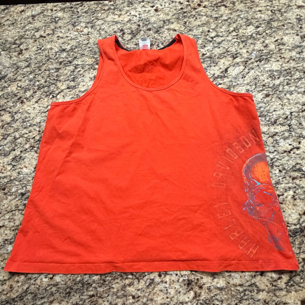 Harley-Davidson Mens Ozark Lebanon MO Skull Graphic Tank Top Orange 2X ws
